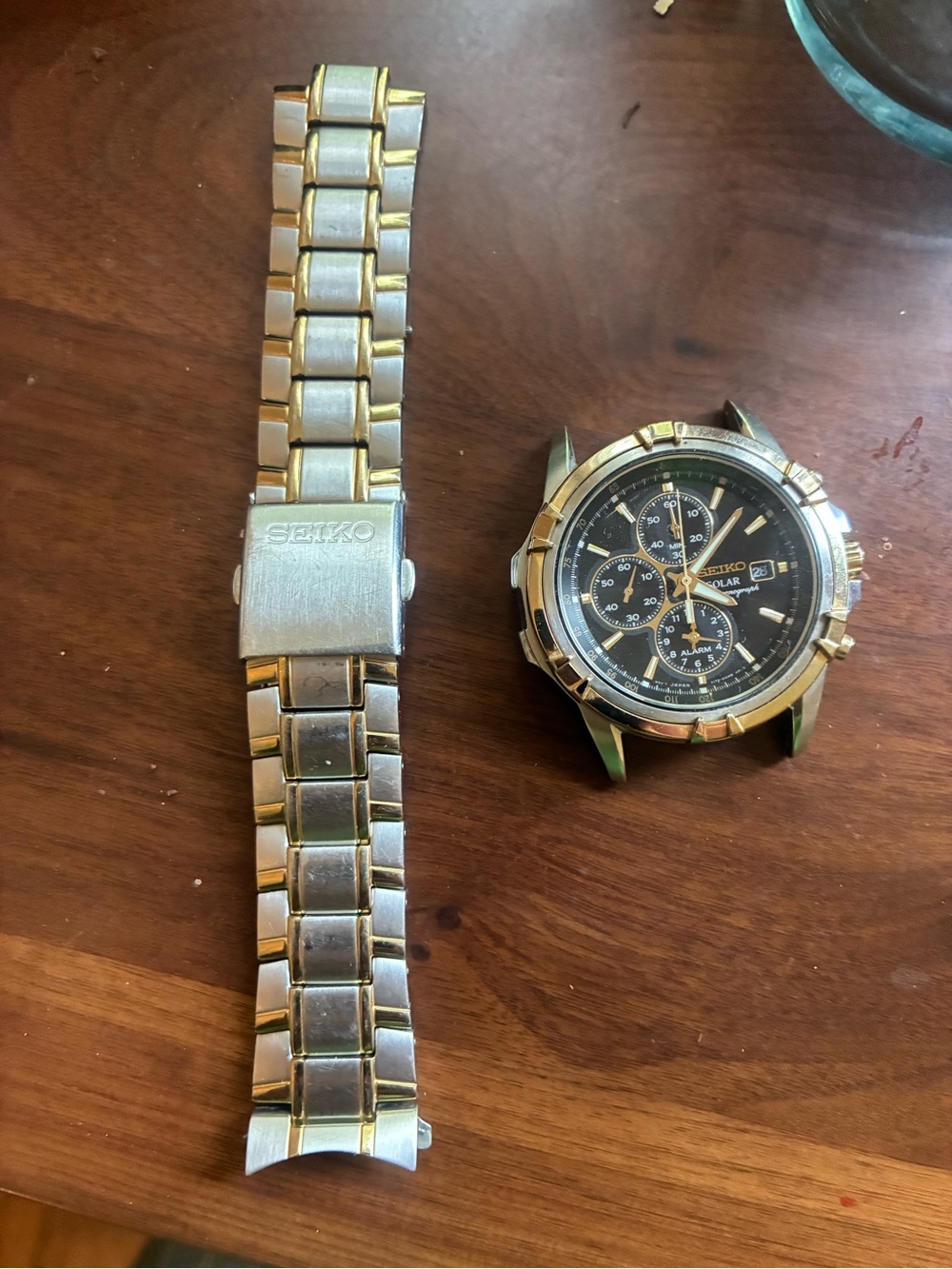 Seiko Two-Tone Gold and Silver Men's Chronograph Watch Solar